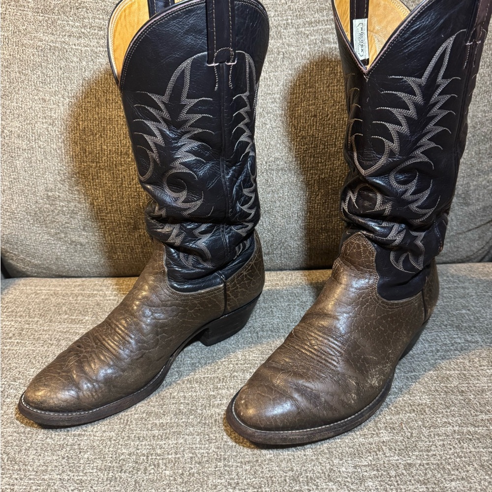 Nocona Vintage Brown with Black Shaft Western Cowboy Boots Size 10D - Picture 2 of 12